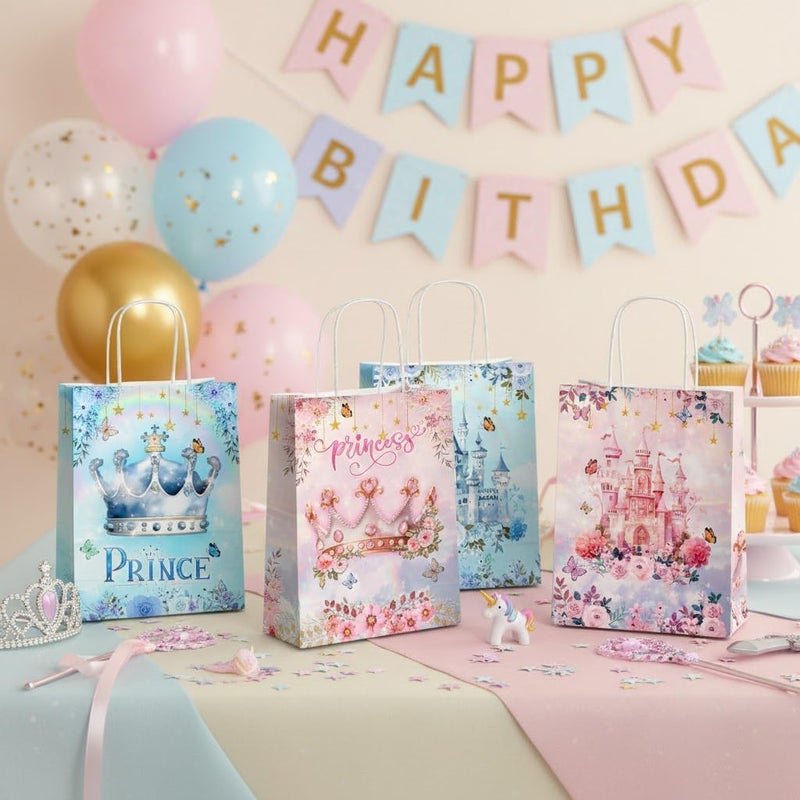 JOYGATHER 24 Pcs Princess Prince Party Favor Bags with Handles - Prince Princess Castle Goodie Gift Candy Treat Paper Bags for Birthday Gender Reveal Baby Shower Party - Image 4